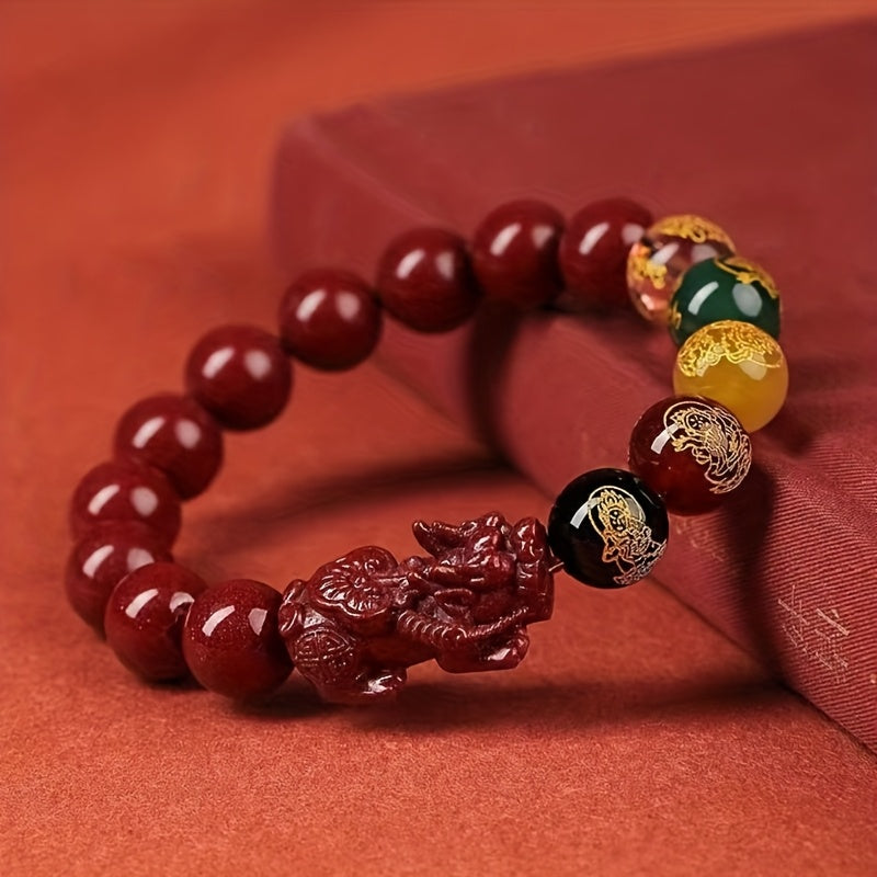Raw Cinnabar Pixiu Bracelet – Traditional Mineral Wealth Talisman