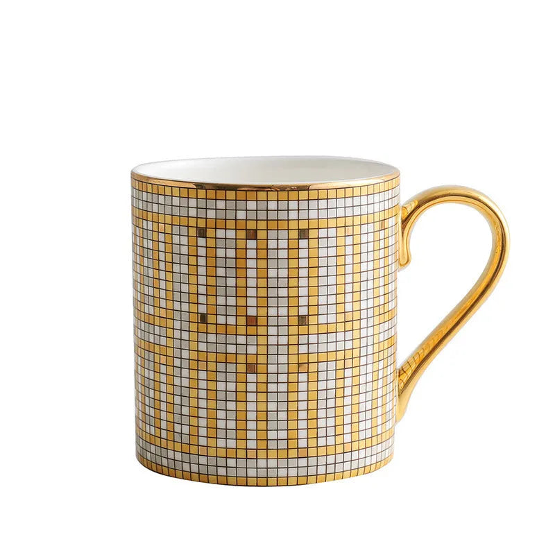 Mosaic Gold Ceramic Mug Business English Feng Shui Cup