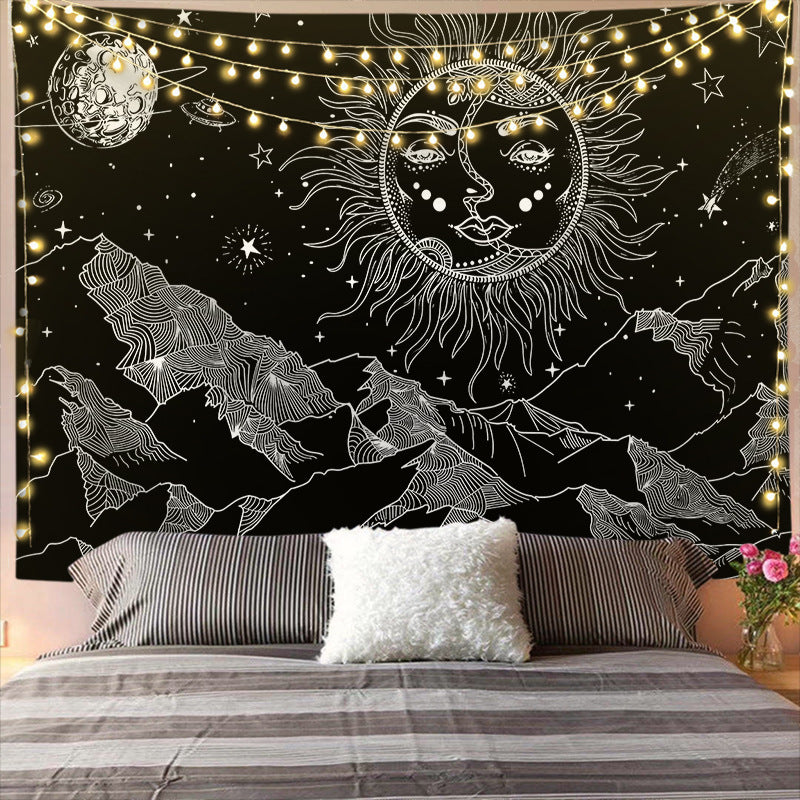 Mandala Tapestry For Home Decor White Black Sun And Moon
