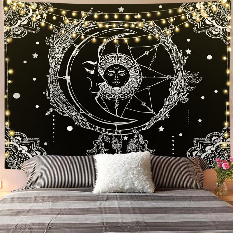 Mandala Tapestry For Home Decor White Black Sun And Moon