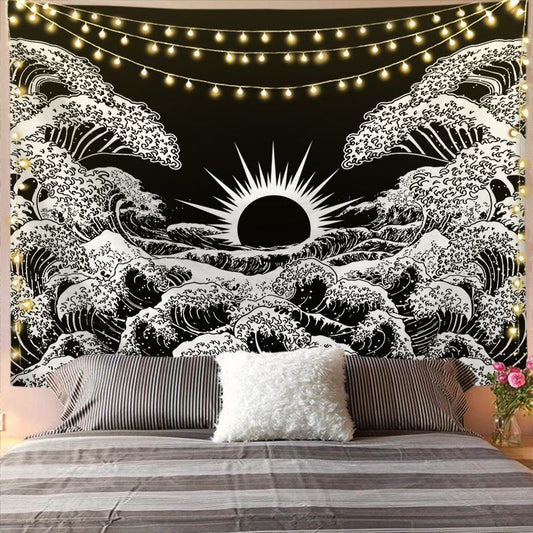 Mandala Tapestry For Home Decor White Black Sun And Moon