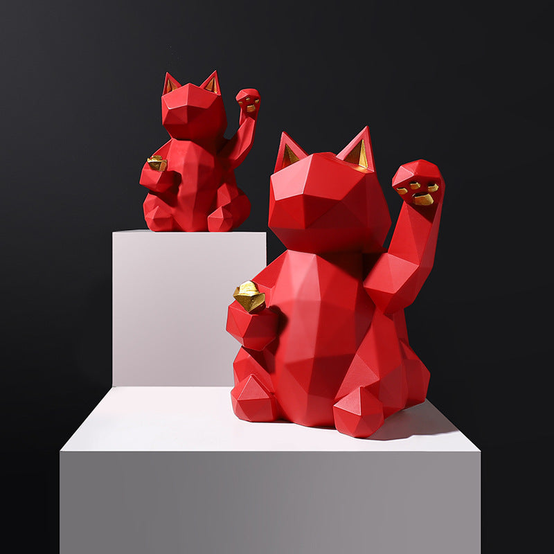 Matte Lucky Cat Figurine – Modern Resin Decor for Home or Shop