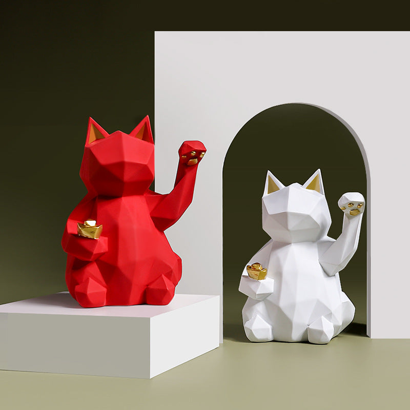 Matte Lucky Cat Figurine – Modern Resin Decor for Home or Shop