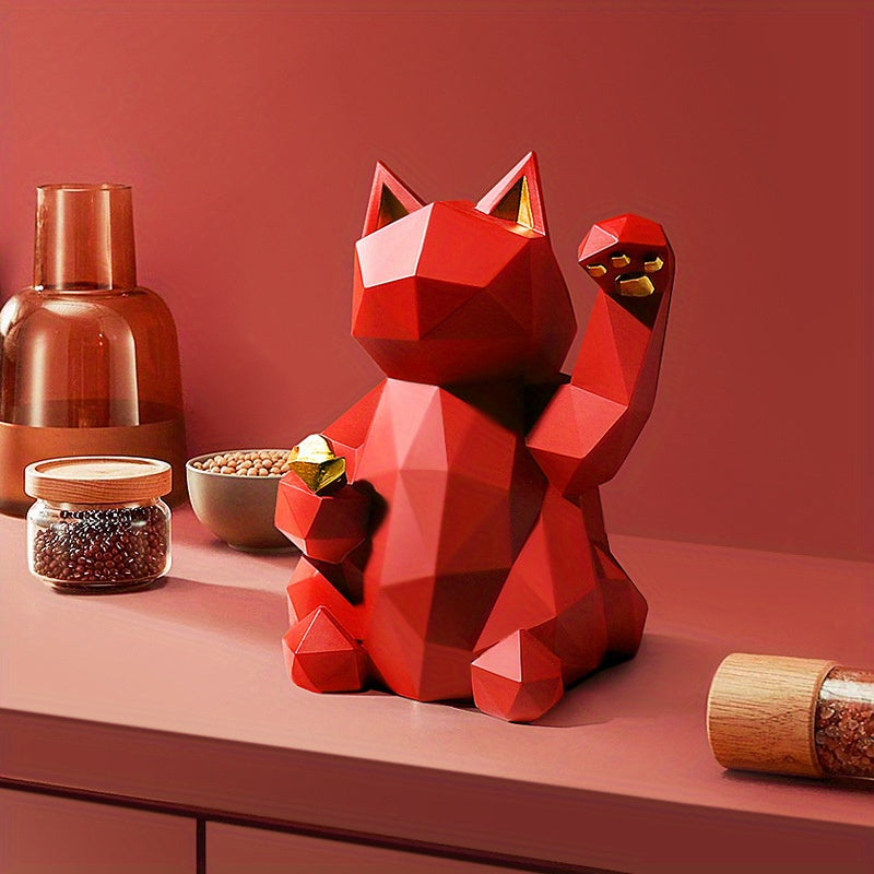 Matte Lucky Cat Figurine – Modern Resin Decor for Home or Shop