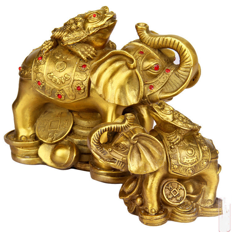 Golden Elephant with Toad – Pure Copper Feng Shui Wealth Decor