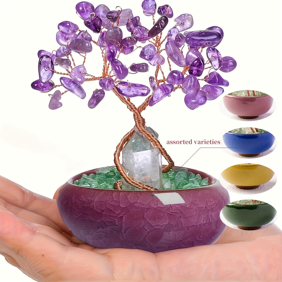 1pc Natural Rose Quartz Crystal Tree with Stump, Crushed Sto