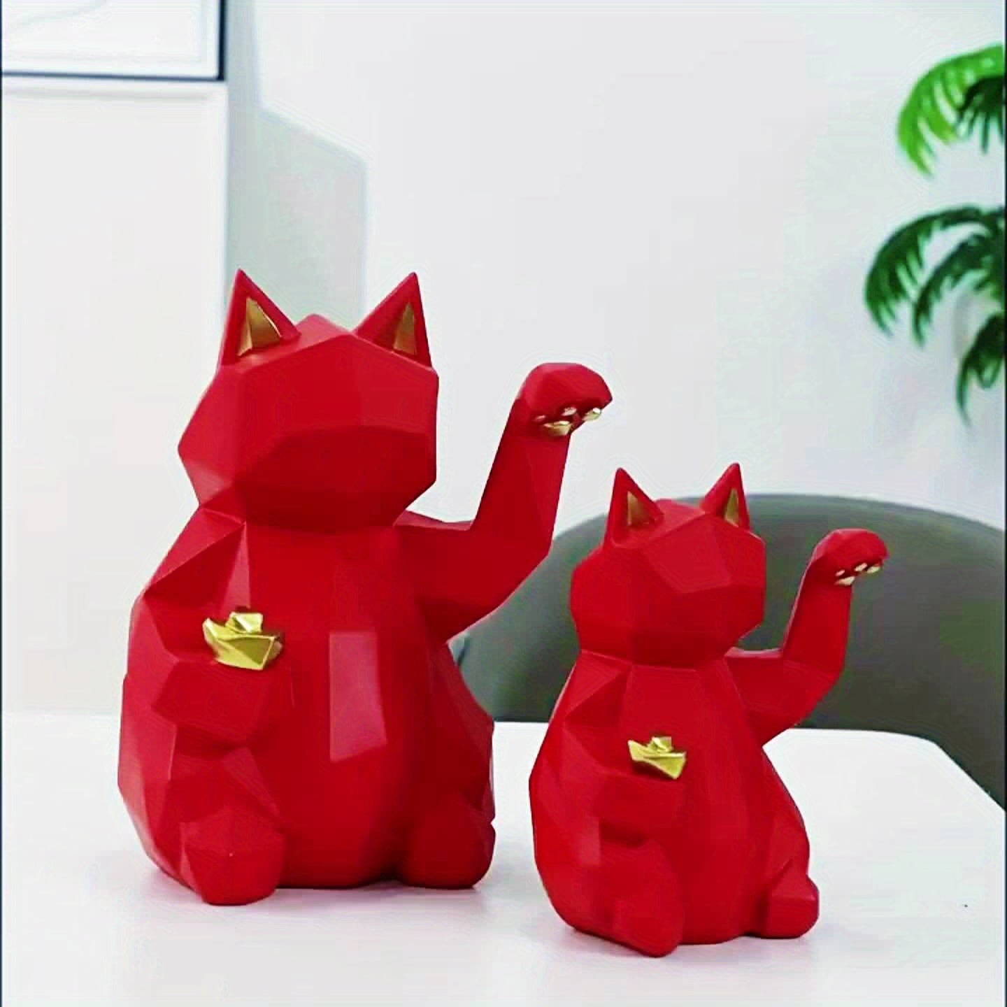 Matte Lucky Cat Figurine – Modern Resin Decor for Home or Shop