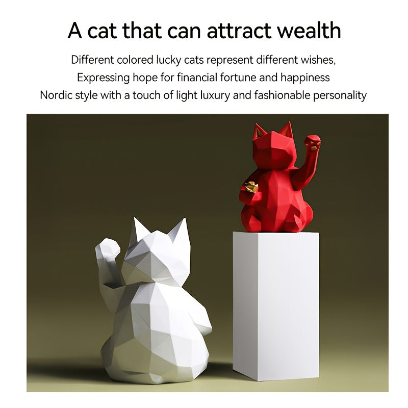 Matte Lucky Cat Figurine – Modern Resin Decor for Home or Shop