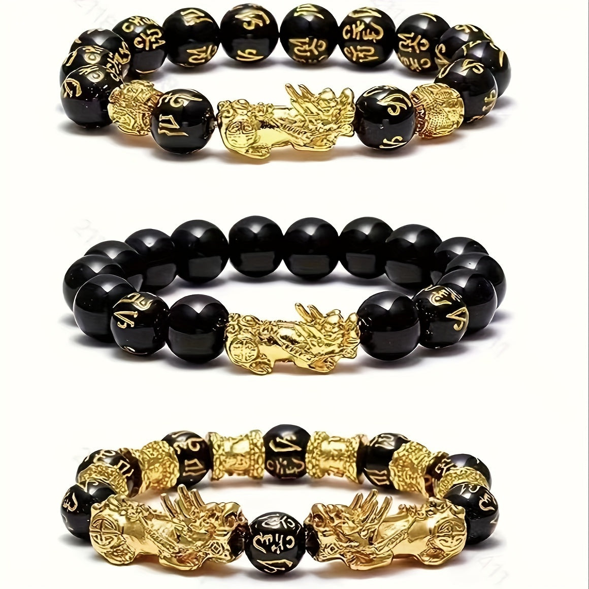 3pcs Pixiu Charm Bracelets – Feng Shui Wealth Set for Men & Women