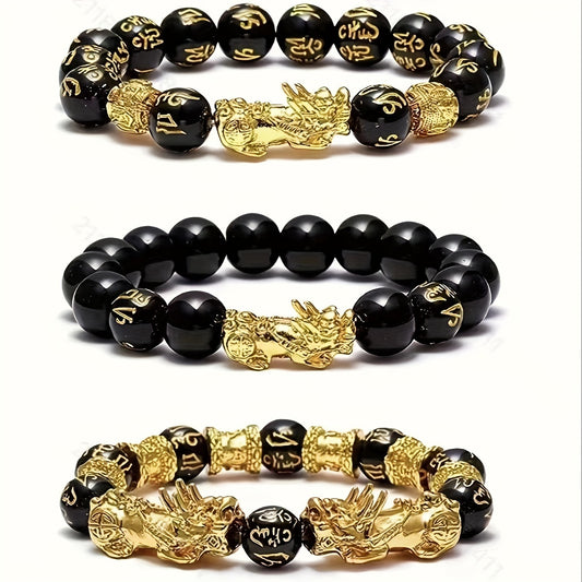 3pcs Pixiu Charm Bracelets – Feng Shui Wealth Set for Men & Women