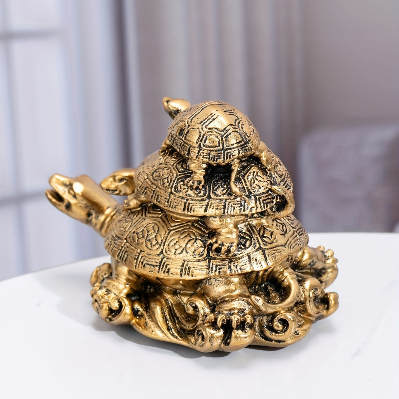 1pc Golden Resin Three-Generation Turtle Feng Shui Decoratio