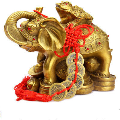 Golden Elephant with Toad – Pure Copper Feng Shui Wealth Decor