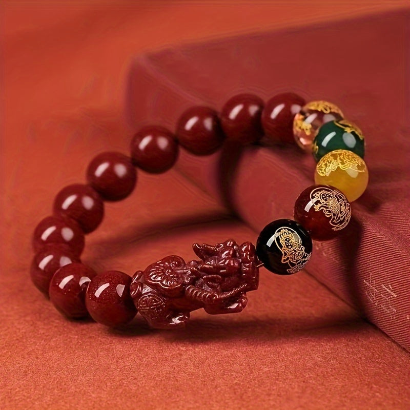 Cinnabar Pixiu Bracelet – Elastic Wealth Charm for Men & Women