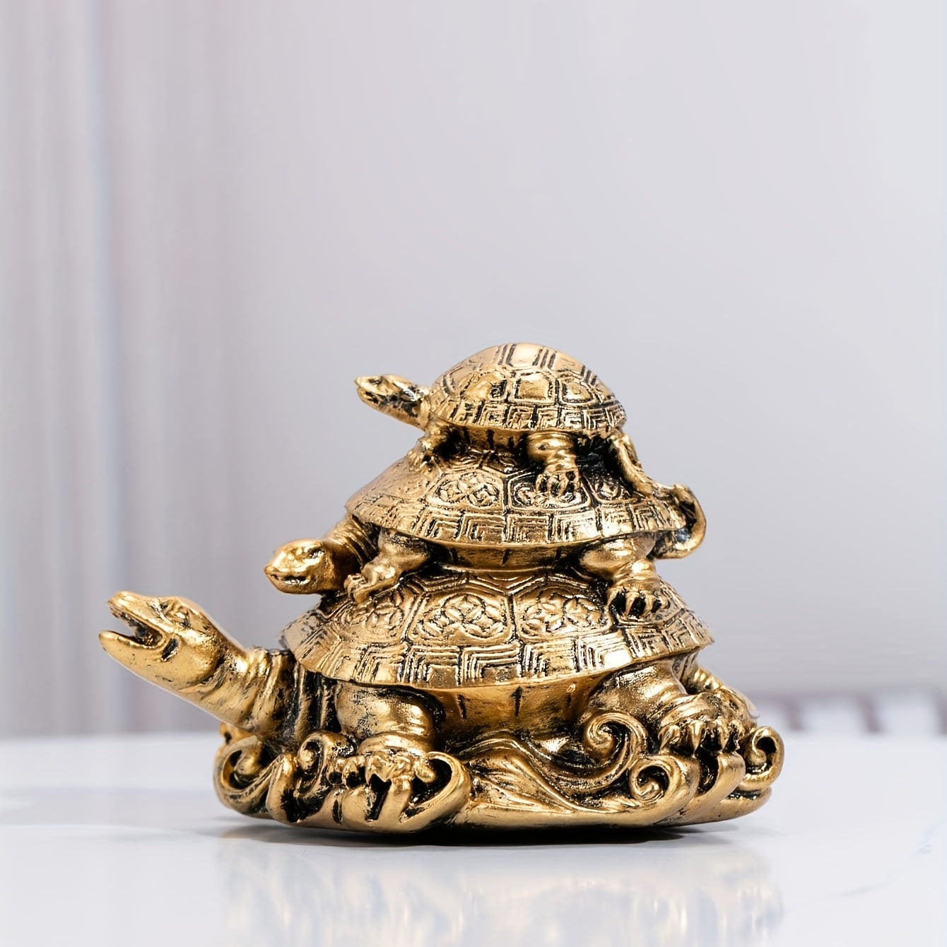 1pc Golden Resin Three-Generation Turtle Feng Shui Decoratio