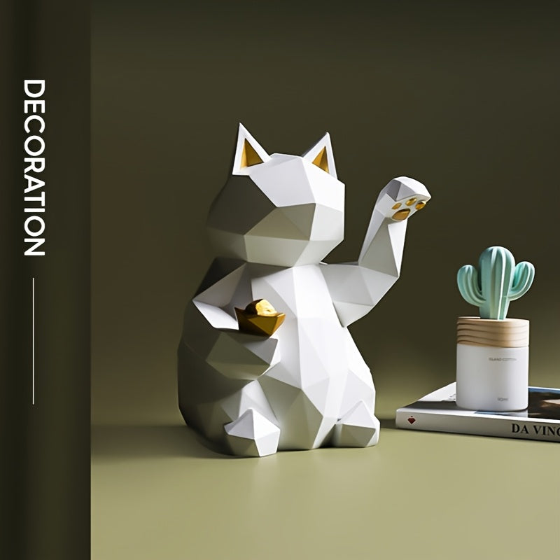 Matte Lucky Cat Figurine – Modern Resin Decor for Home or Shop