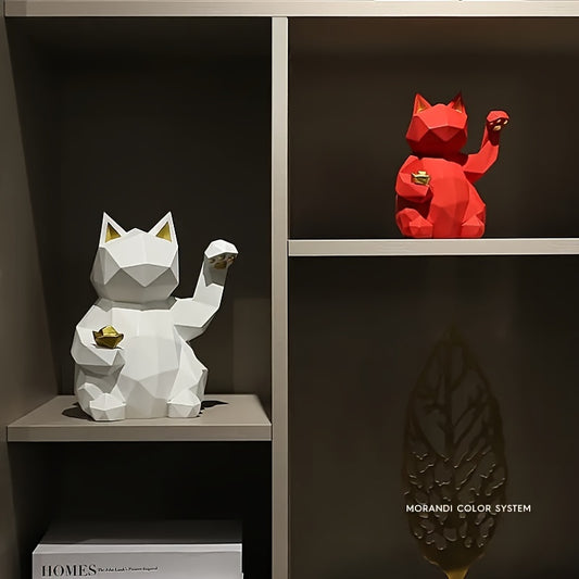 Matte Lucky Cat Figurine – Modern Resin Decor for Home or Shop