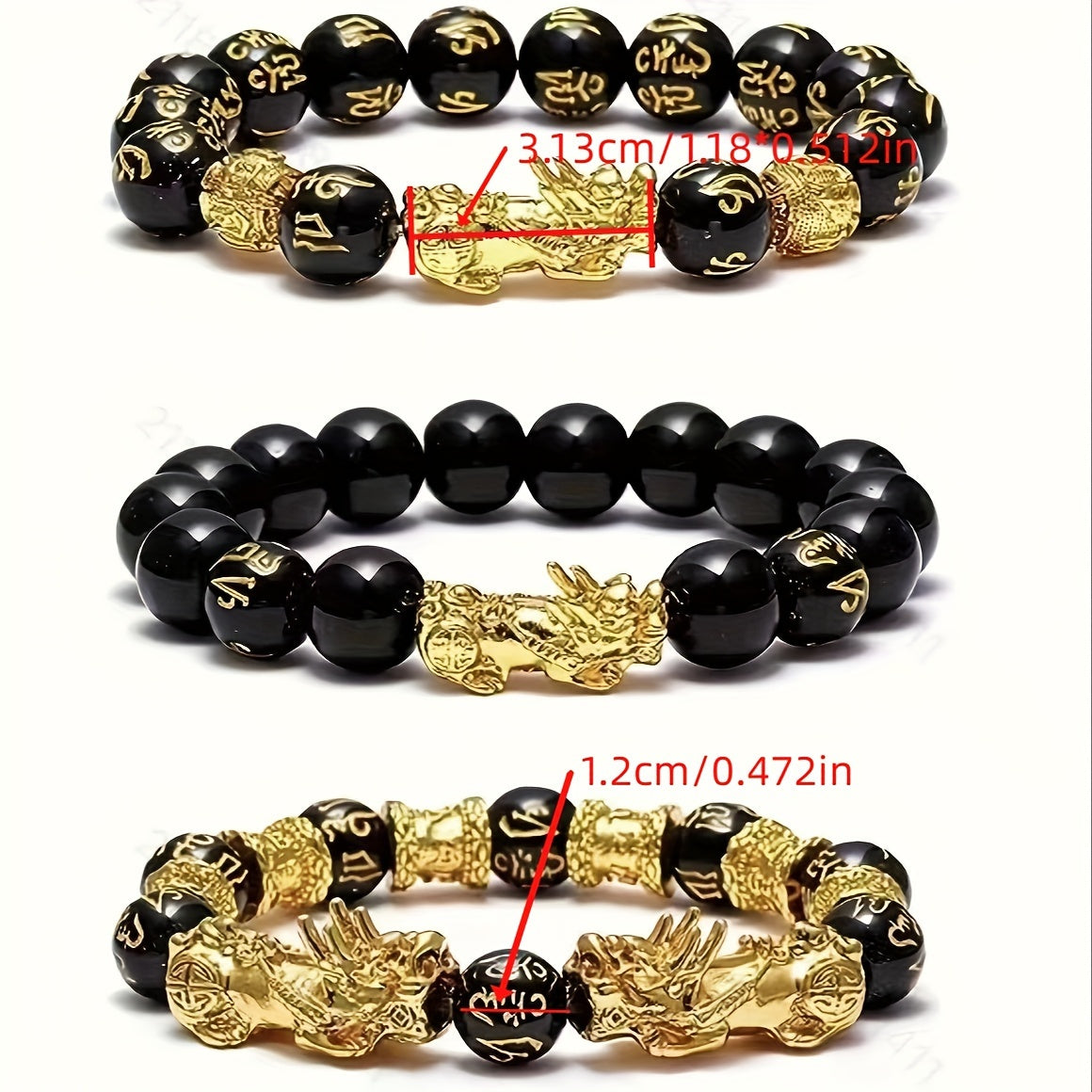 3pcs Pixiu Charm Bracelets – Feng Shui Wealth Set for Men & Women