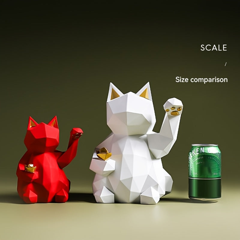 Matte Lucky Cat Figurine – Modern Resin Decor for Home or Shop