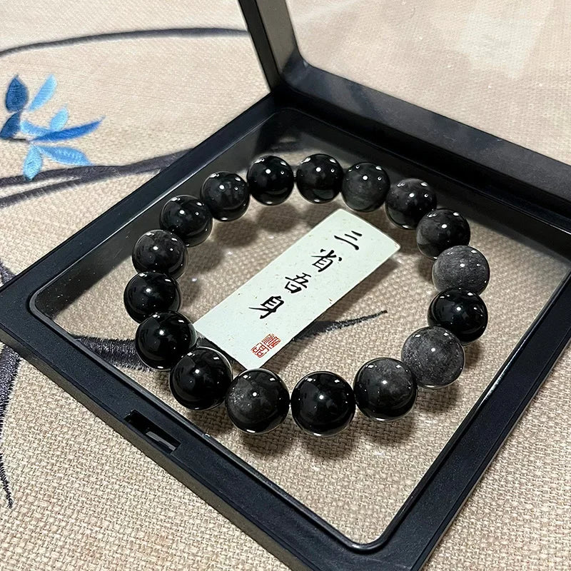Obsidian Bodhi Bracelet – Twist Design for Luck & Protection