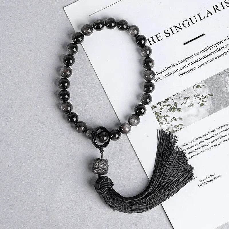 Obsidian Bodhi Bracelet – Twist Design for Luck & Protection