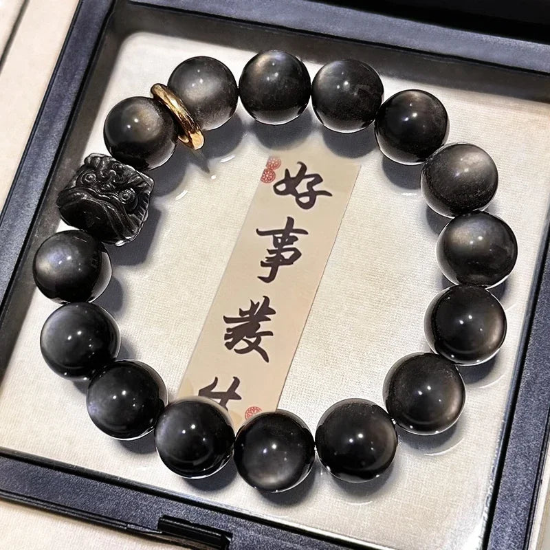 Obsidian Bodhi Bracelet – Twist Design for Luck & Protection