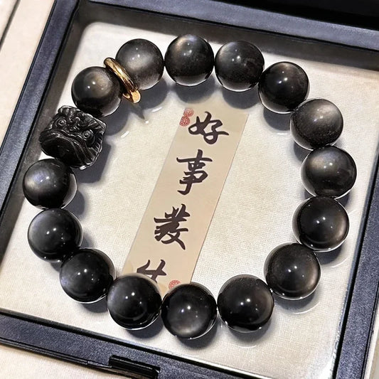 Obsidian Bodhi Bracelet – Twist Design for Luck & Protection