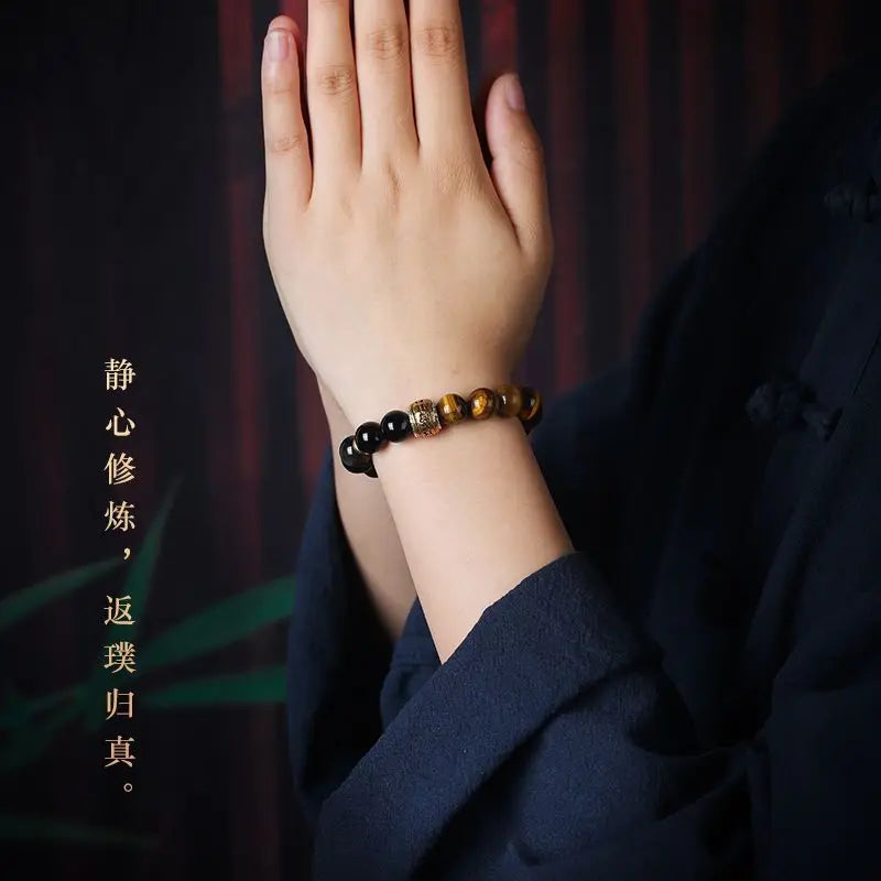Myth Wukong Obsidian Bracelet – Lucky Buddha Beads for Stress Relief