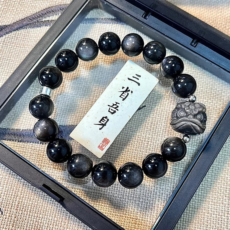 Obsidian Bodhi Bracelet – Twist Design for Luck & Protection