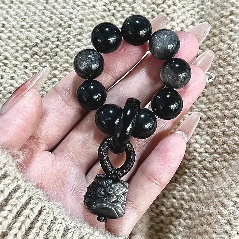 Obsidian Bodhi Bracelet – Twist Design for Luck & Protection