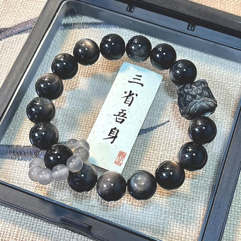 Obsidian Bodhi Bracelet – Twist Design for Luck & Protection