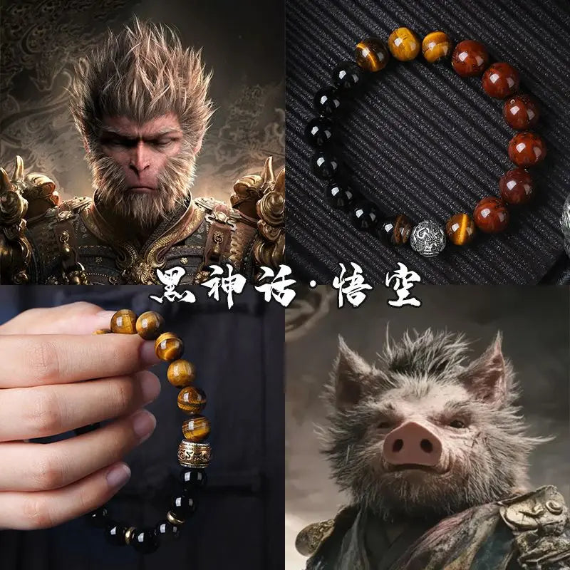 Myth Wukong Obsidian Bracelet – Lucky Buddha Beads for Stress Relief