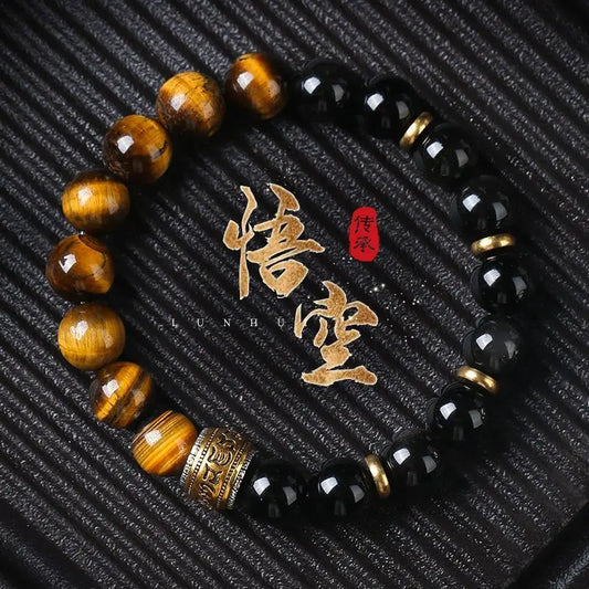 Myth Wukong Obsidian Bracelet – Lucky Buddha Beads for Stress Relief