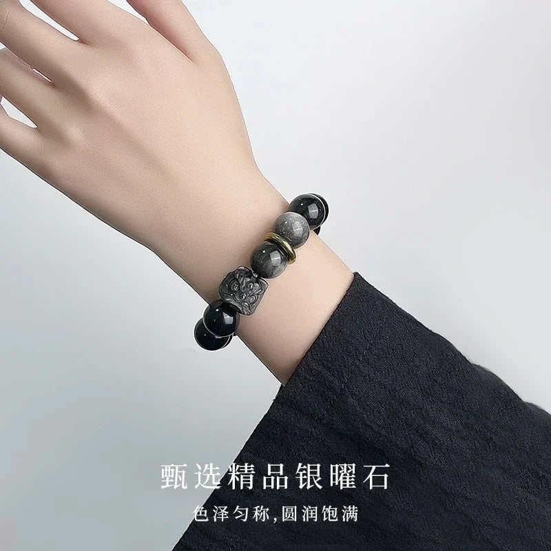 Obsidian Bodhi Bracelet – Twist Design for Luck & Protection