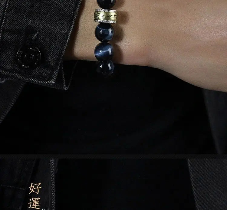 Blue Tiger Eye Bracelet – Men's Amulet with 12 Zodiac Beads