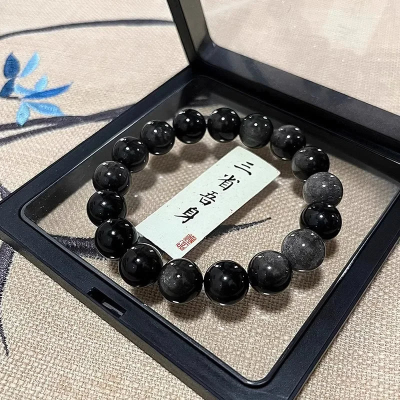 Obsidian Bodhi Bracelet – Twist Design for Luck & Protection