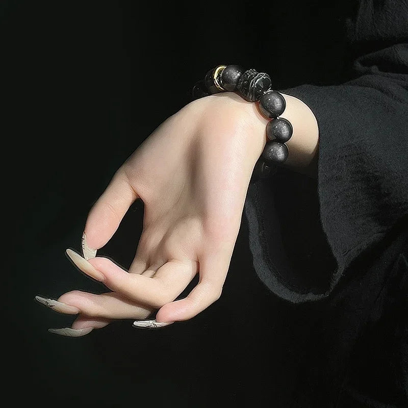 Obsidian Bodhi Bracelet – Twist Design for Luck & Protection