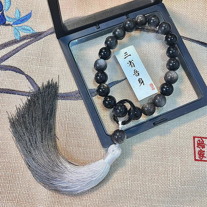 Obsidian Bodhi Bracelet – Twist Design for Luck & Protection
