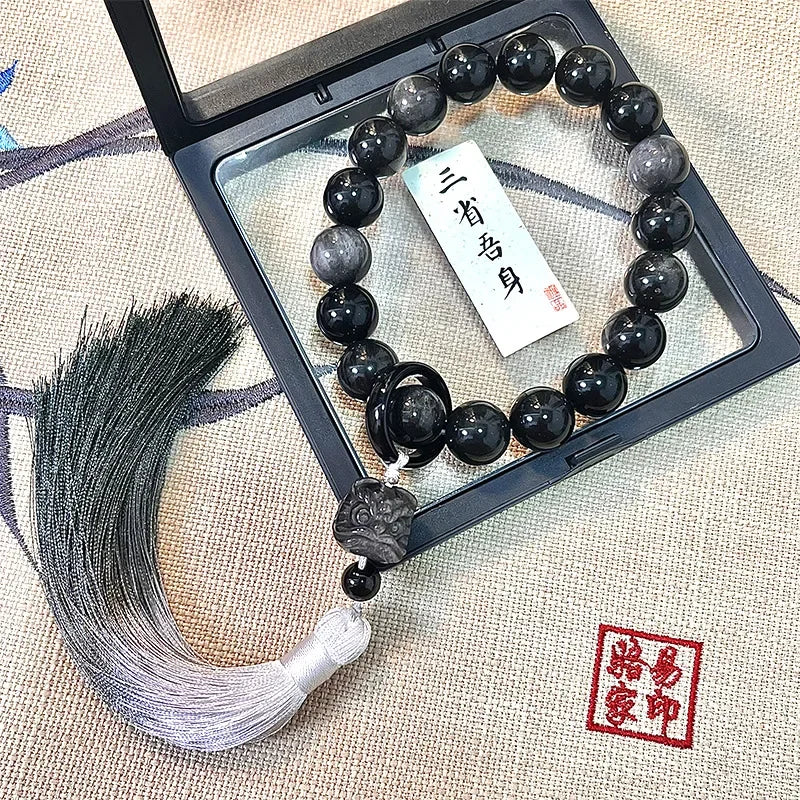 Obsidian Bodhi Bracelet – Twist Design for Luck & Protection