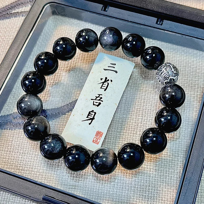 Obsidian Bodhi Bracelet – Twist Design for Luck & Protection