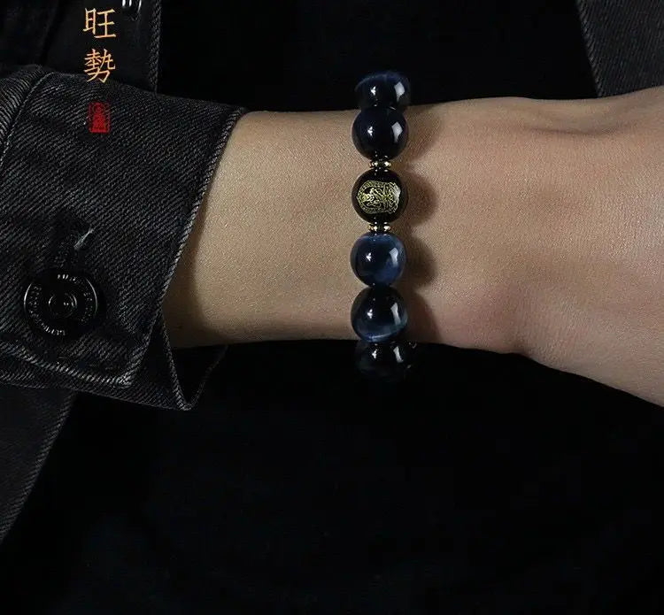 Blue Tiger Eye Bracelet – Men's Amulet with 12 Zodiac Beads