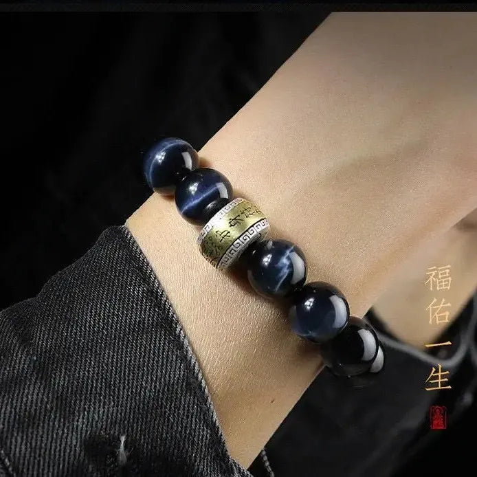Blue Tiger Eye Bracelet – Men's Amulet with 12 Zodiac Beads