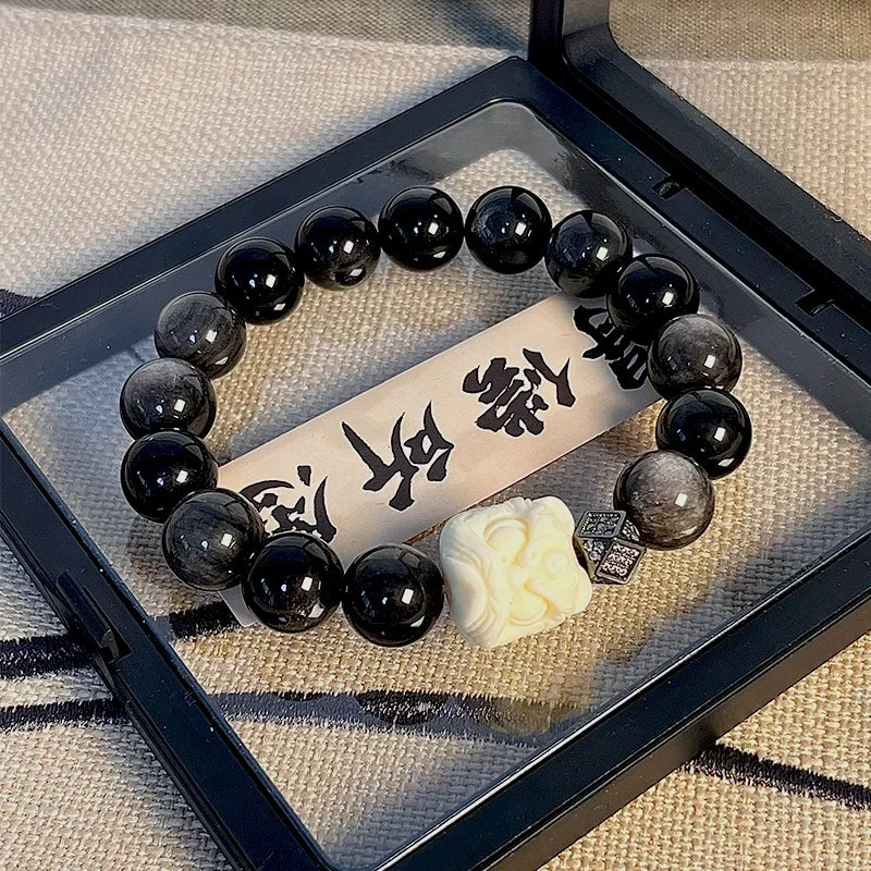 Obsidian Bodhi Bracelet – Twist Design for Luck & Protection