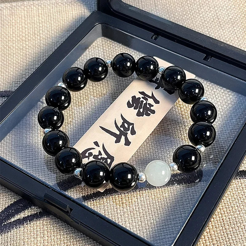 Obsidian Bodhi Bracelet – Twist Design for Luck & Protection