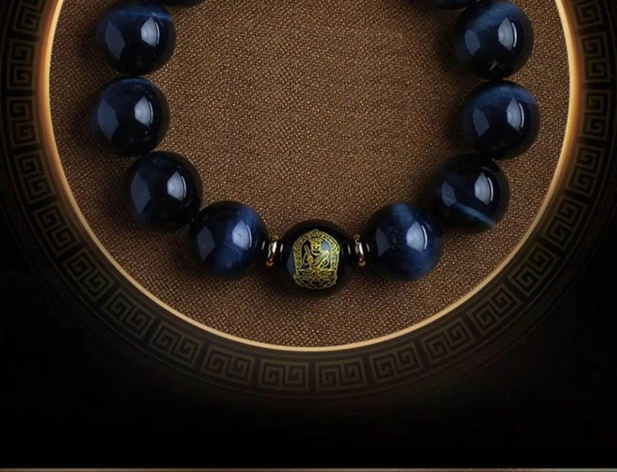 Blue Tiger Eye Bracelet – Men's Amulet with 12 Zodiac Beads