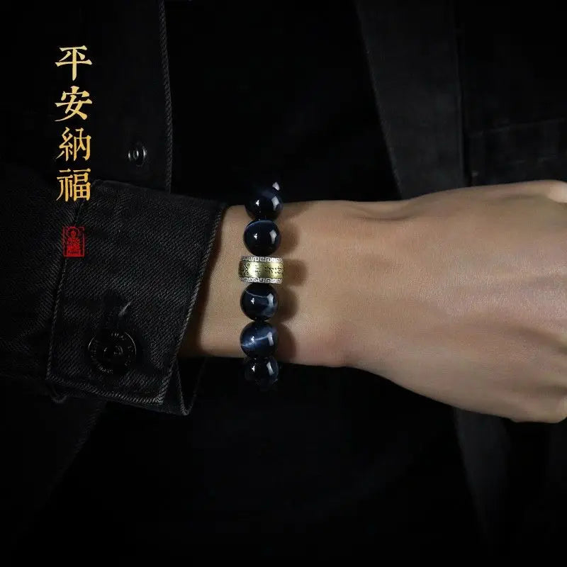 Blue Tiger Eye Bracelet – Men's Amulet with 12 Zodiac Beads