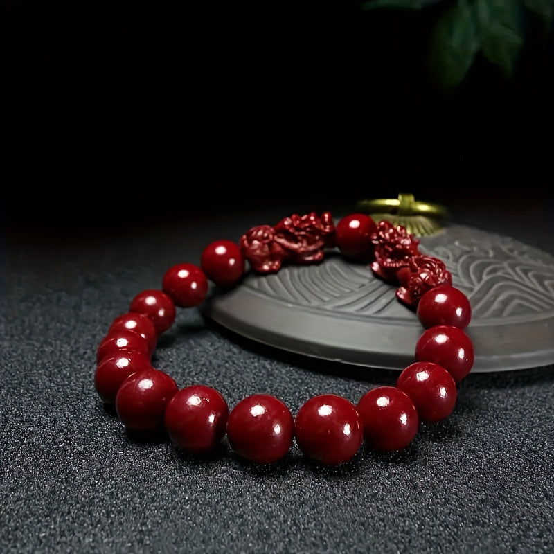 Raw Cinnabar Pixiu Bracelet – Traditional Mineral Wealth Talisman