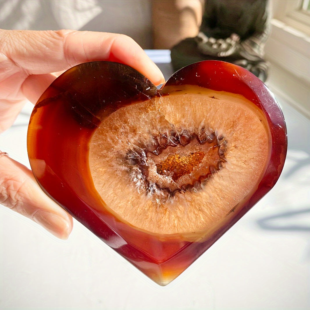1pc CRYSTALHOLA Carnelian Crystal Heart Red Agate Geode Clus