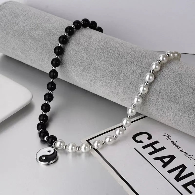Yin Yang Tai Chi Pendant Necklace Black And White