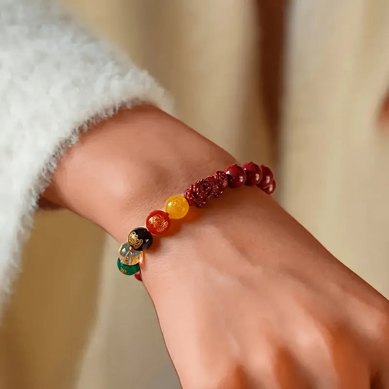 Cinnabar Pixiu Bracelet – Elastic Wealth Charm for Men & Women