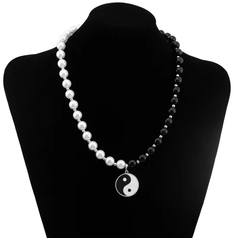 Yin Yang Tai Chi Pendant Necklace Black And White